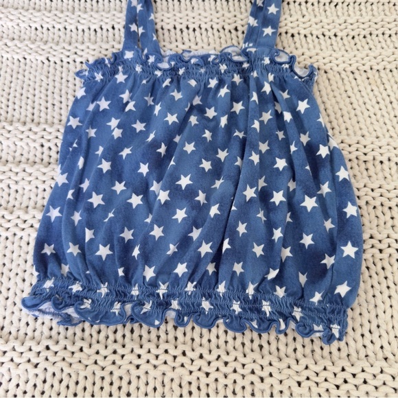 Old Navy Blue & White Star Sleeveless Smocked Lettuce-Edge Top for Girls Size M - Picture 2 of 4